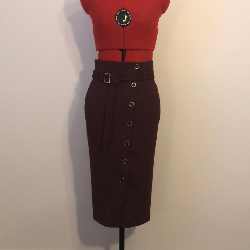 WHBM Maroon Belted Skirt